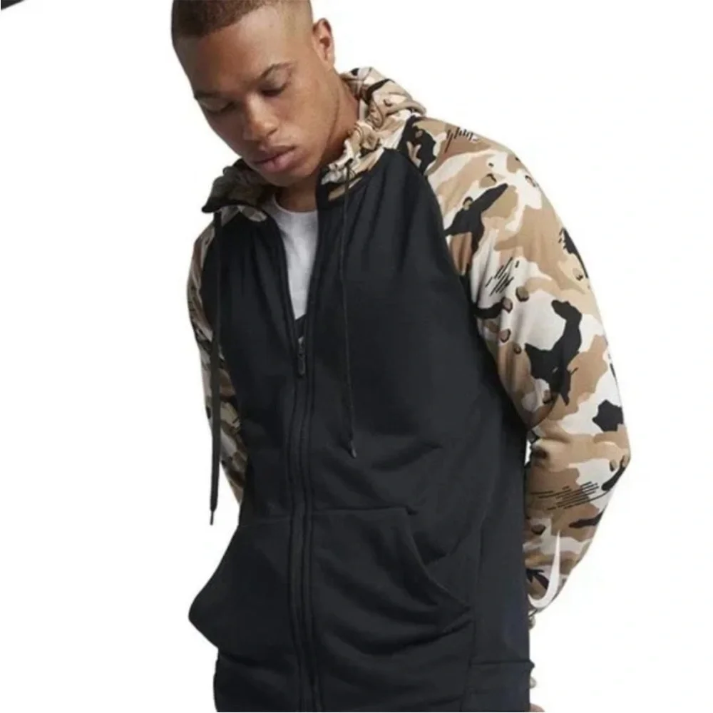 Nike Mens Medium Dri Fit Black Camouflage Swoosh Full Zip Hoodie Sweatshirt